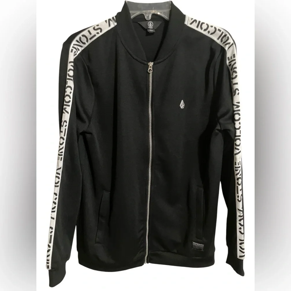 VOLCOM Stone Album Full-Zip Black Track Jacket Sleeve Logo Lettering Men’s Small